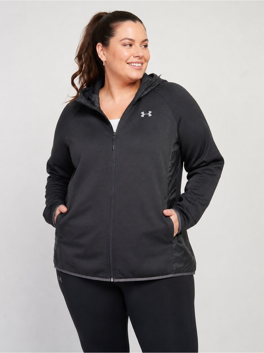 ♻️ Under Armour ColdGear Full Zip Hooded Jacket XL | Black Performance Fleece